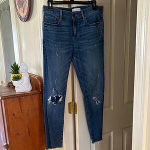 LOFT Dark Blue Distressed Skinny Jeans